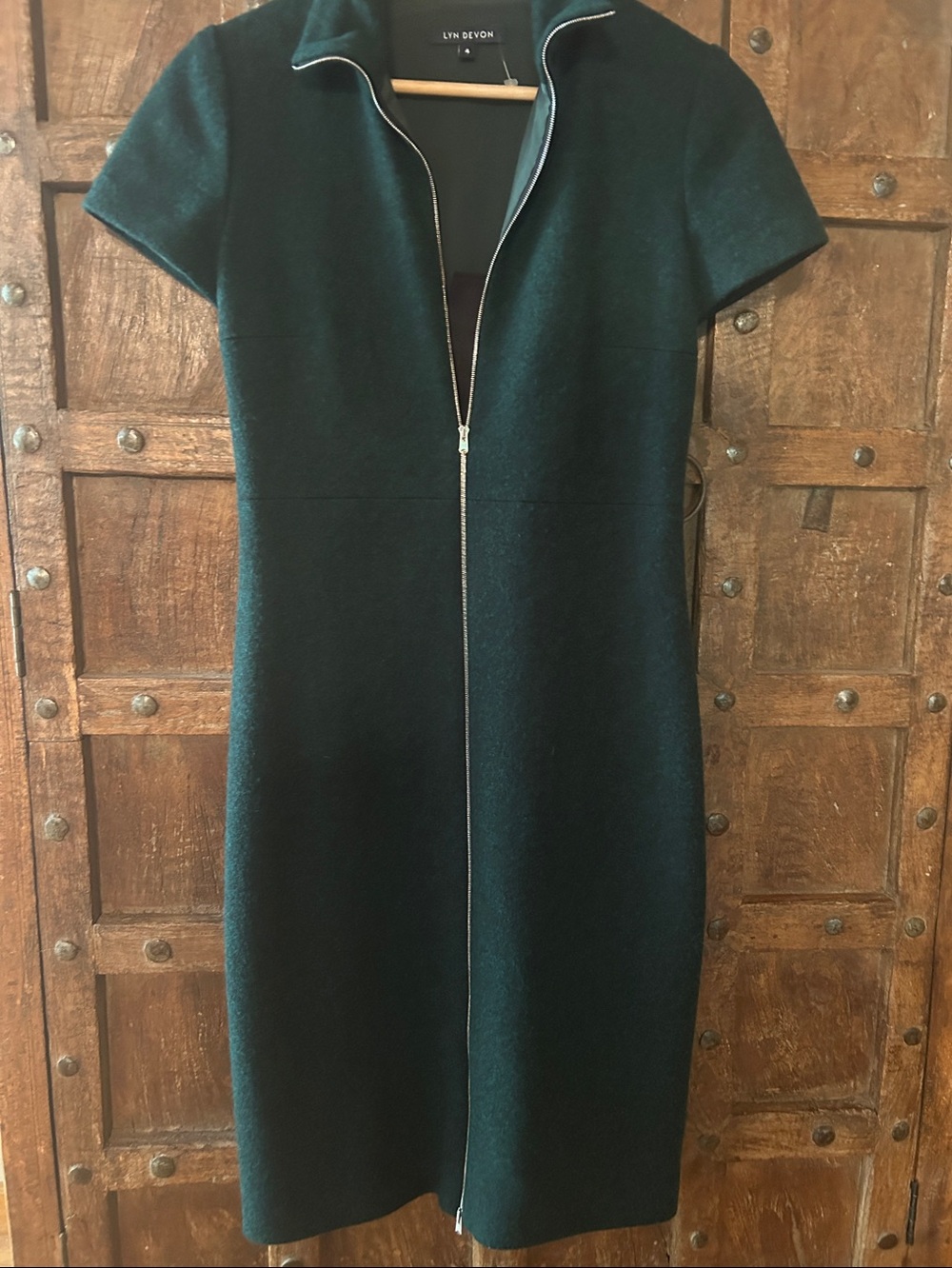 Lyn Devon Green Zip-Front Midi Dress